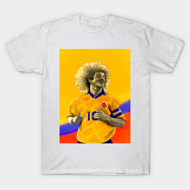 Carlos Valderrama - Colombia Football Artwork T-Shirt by barrymasterson